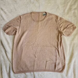 Ballet Pink/Tan Silk And Cashmere Short Sleeve Sweater Crewneck Top, Women's M